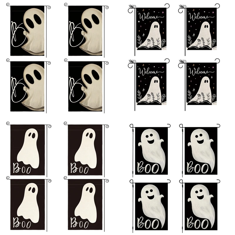 ハロウィーンをテーマにした両面プリントのリネンの庭の旗、休日の装飾、ウェルカムフラグ、入り口