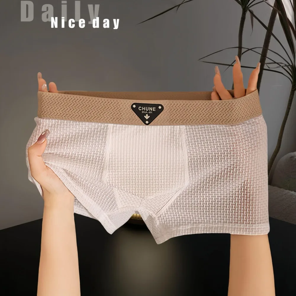 

3Pcs Fashion Traceless Men's Ice Slik Panties Mid Waist Simple Shorts Boxers Flat Pants Underpants Underwears for Man Male