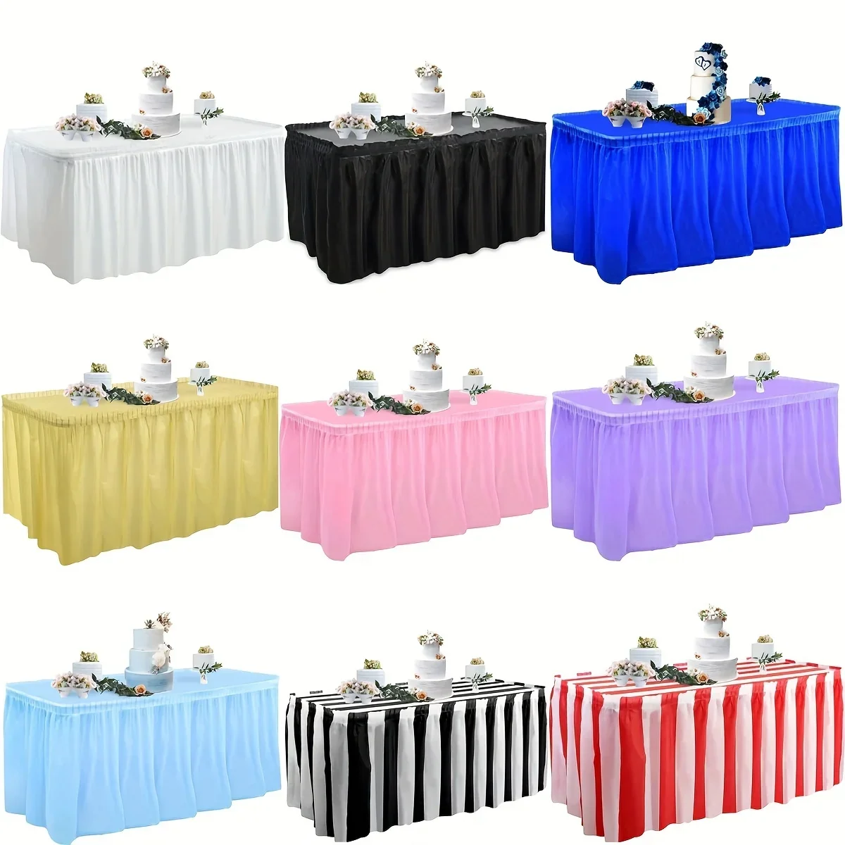 Party Table Skirt Waterproof Oil Repellent Rectangular  Party Wedding Decoration Table Skirt Peva Table Skirt Set Tablecloth