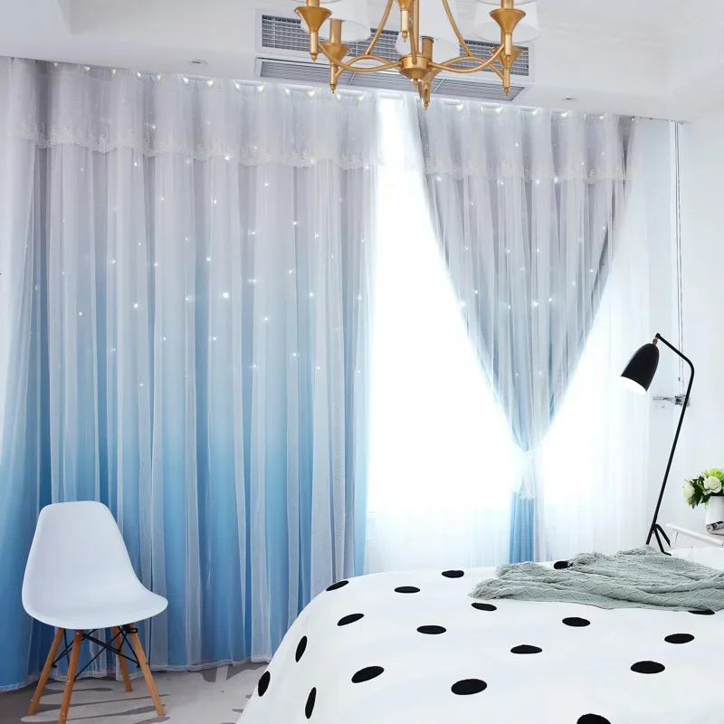 Modern Minimalist Luxury Double Blackout Curtains for Living Room Bedroom Princess Floating Window Dream Fabric Yarn One