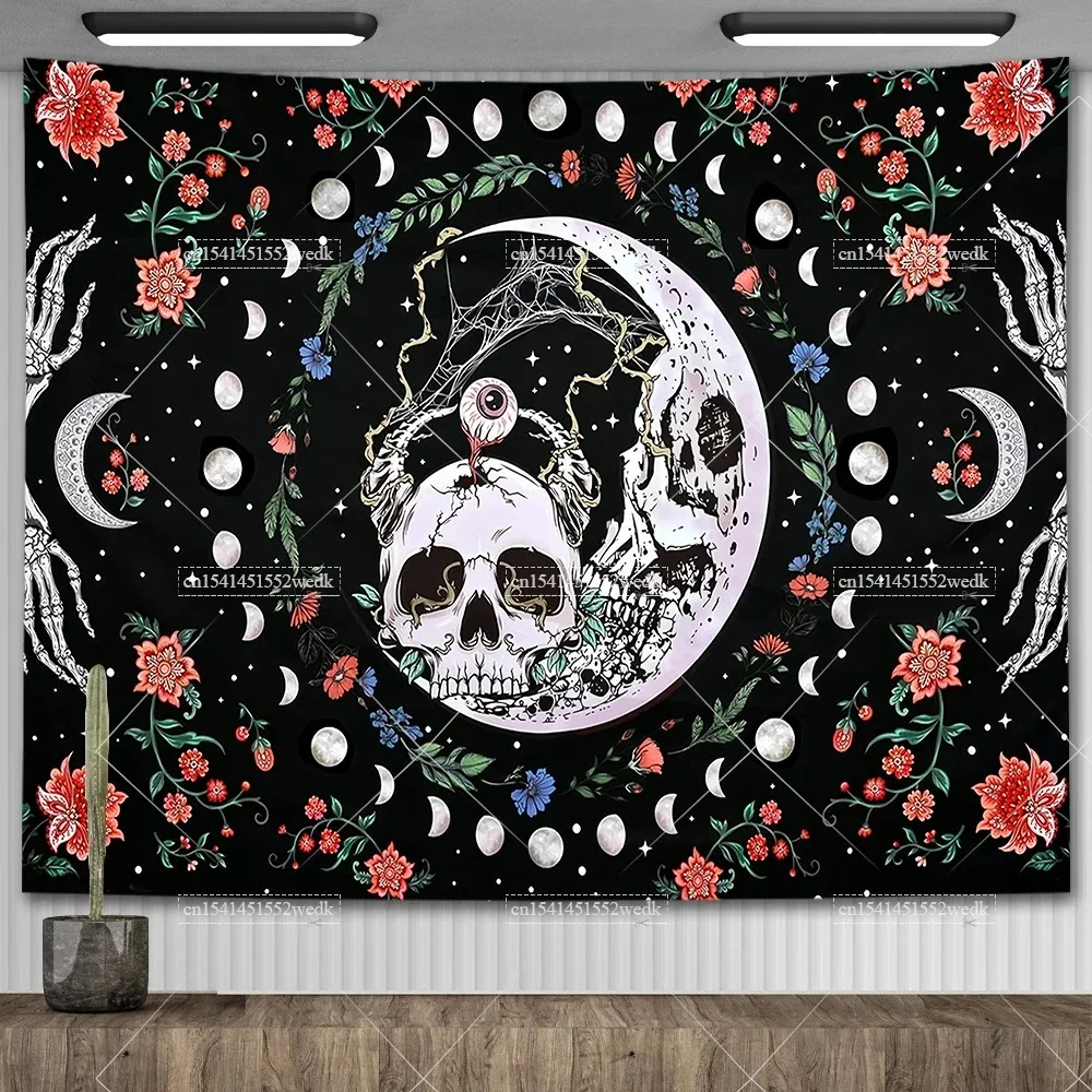 

Skull Floral Tapestry Mushroom Skeleton Goth Tapestry Aesthetic Room Decor Moth Moon And Stars Wall Tapestry Home Decoration