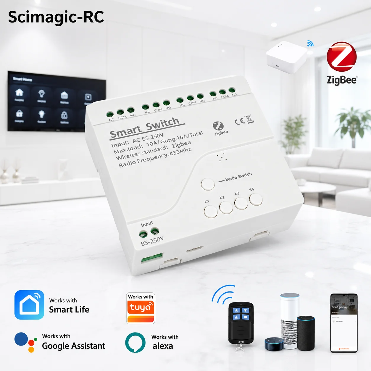 1/2/4-Kanal Zigbee Tuya Smart WLAN-Schaltmodul 85-250V 220V AC DC 12V 24V 7-32V Alexa Google Assistant Smart Lichtschalter