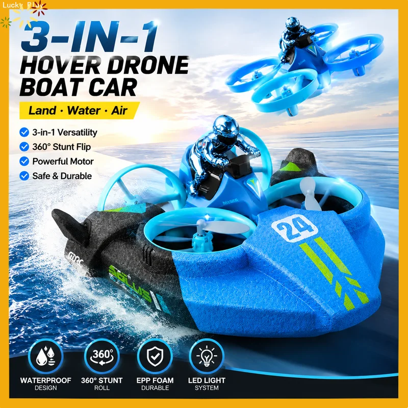 V24 Rc Mini Drone Altitude Hold Headless Mode 3 In 1 Sea Land Air Flight 2.4g 6-Axis Quadcopter Boat Rc Helicopter For  Adults