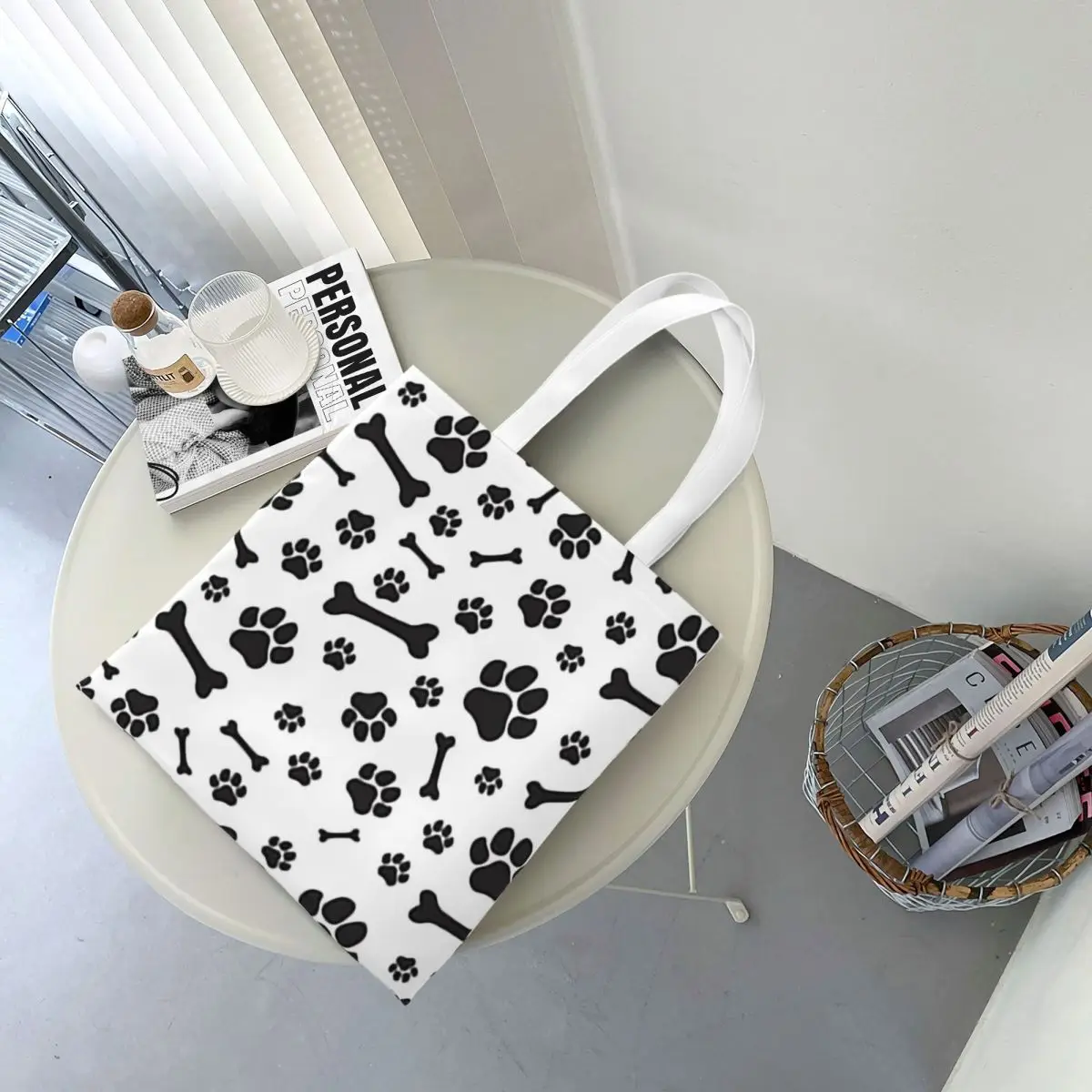 Colorful Dog Paw Print 3 Shopping Bags Canvas The Tote Bag Reusable for Women Shoulder Tote Travel Handbag