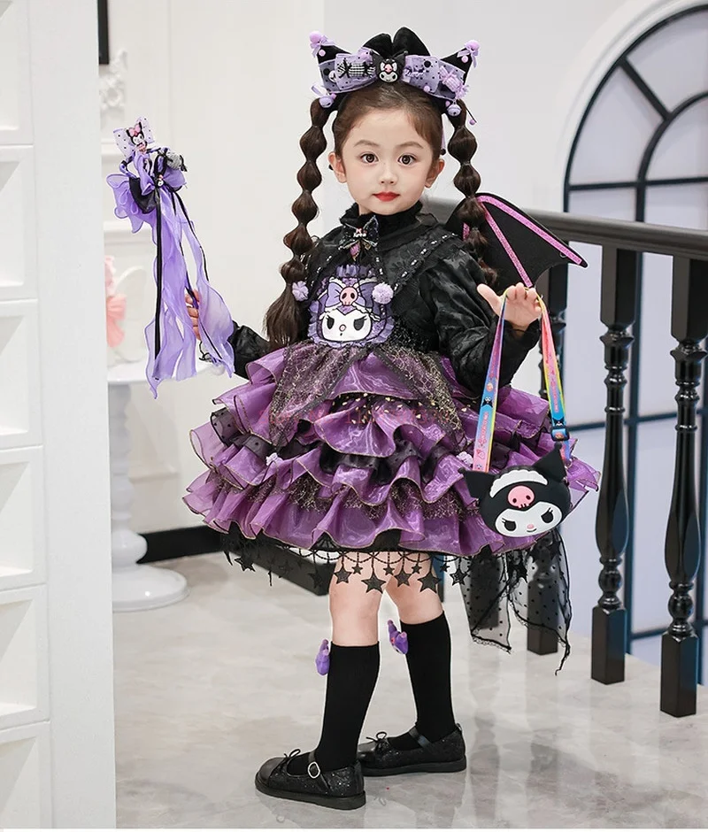 Kuromi Kleid Mädchen Sommer Wunderschöne Puffy Prinzessin Kleid Kinder Geburtstag Party Kleidung Geschenk Halloween Cosplay Teufel Kostüm Requisiten