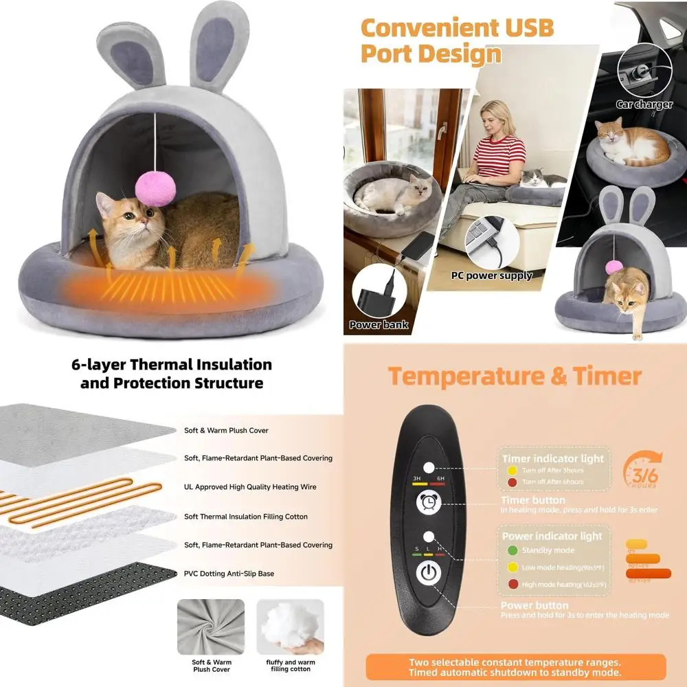 

Round Donut-Shaped Heated Pet Bed, 23.6 Electric Warming Bed for Cats & Small Dogs, Adjustable Temperature & Timer, Washable