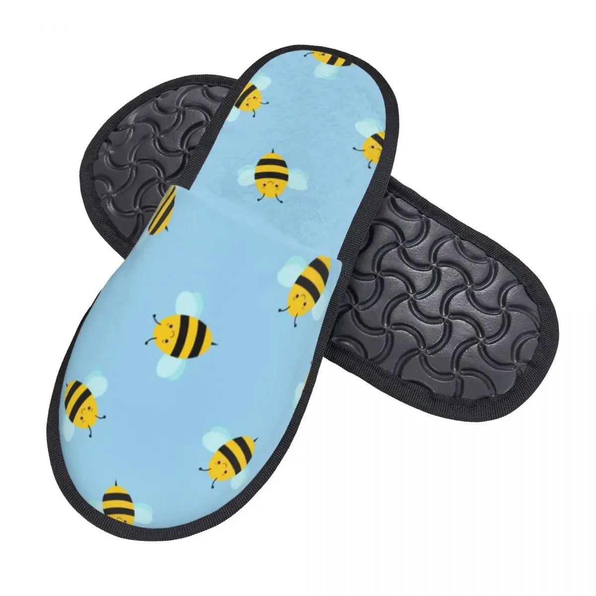 Cute Honey Bees Indoor Slippers Furry Slipper Winter Home Shoes House Flat Closed Toe Slides Flip Flops