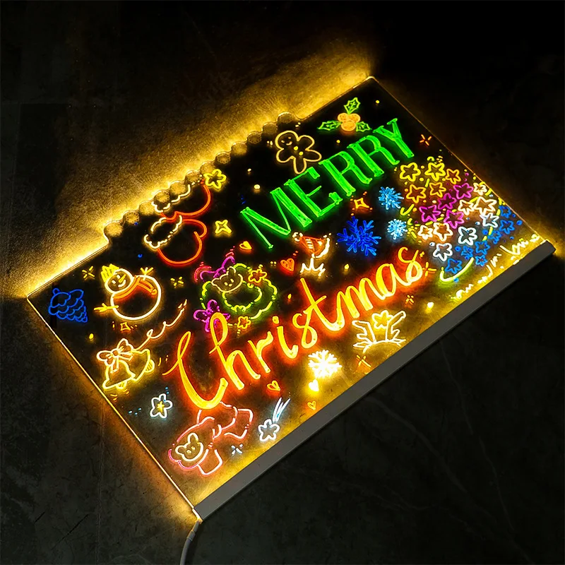 LED Transparent Message Board With 7 Colorful Pens Repeatedly Rubbed Memo Acrylic Drawing Board For Children's Schools & Offices