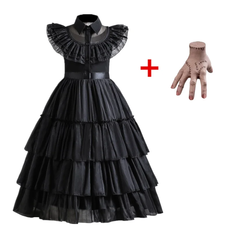 Halloween Wednesday Addam Girl Costume for Kids Girls Fancy Carnival Party Tulle Dress Black Gothic Outfits Children Clothing