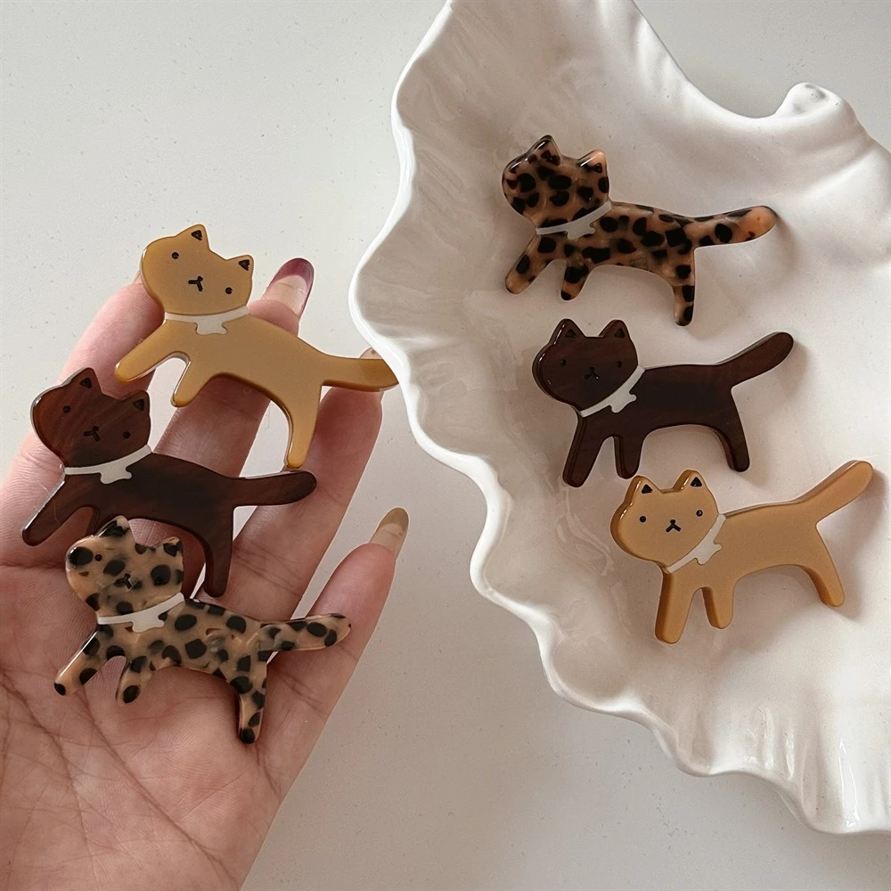 Korean Cute Cartoon Leopard Print Cat Hair Clip Retro Design Duckbill Clip Lovely Kawaii Bangs Side Clip New Hair Accessories