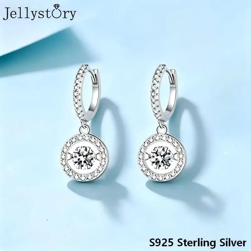 JellyStory Valentines Day Future Heartbeat Earrings Gift for Girlfriend Sterling Silver Dynamic Moissanite Moving Love Jewelry