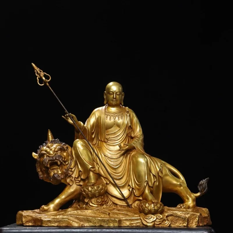 Hand-Cast Premium Brass Gilded Ksitigarbha Buddha Statue - 11.4
