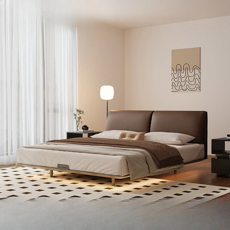 

Leather soft-wrapped wrought iron double master bedroom queen bed light luxury 1.8 meters leather art wedding bed