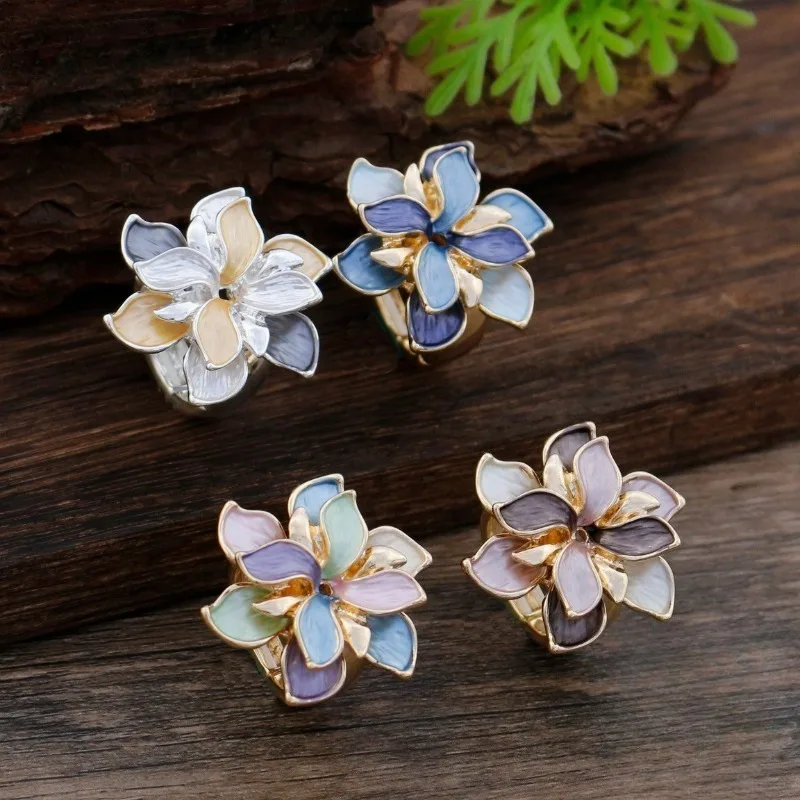 Multicolor Enamel Flower Open Ring Pastel Floral Adjustable Band Elegant Bohemian Jewelry for Women Daily Party Gift