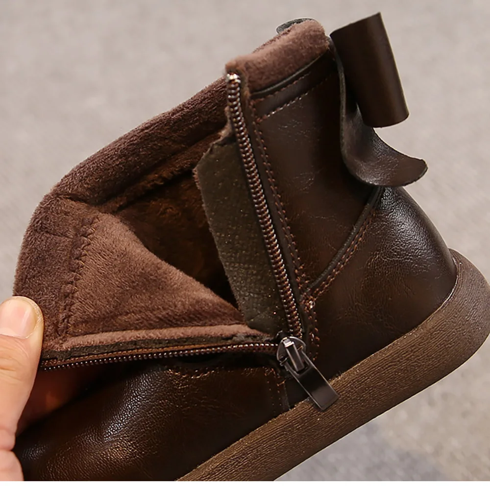 Sepatu Bot Musim Dingin Kulit PU Untuk Anak Perempuan Tren Fashion Sepatu Bot Salju Remaja Perempuan Gaya Korea Sepatu Katun Berlapis Anak Sepatu Bot Hangat