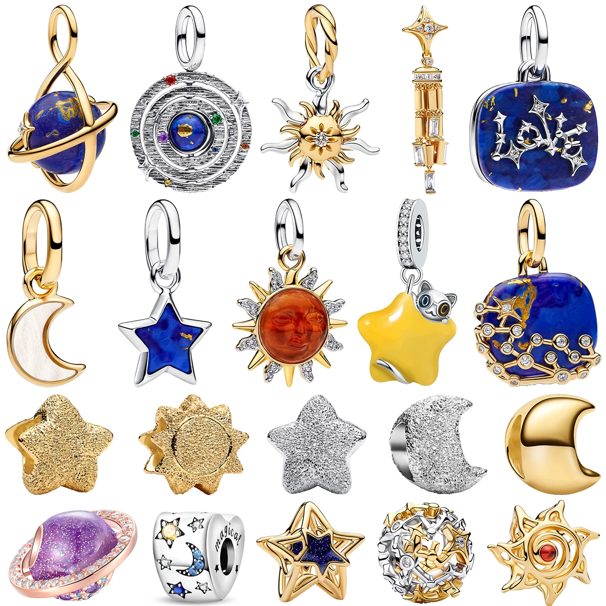 925 Sterling Silver Space Planet Star Moon Sun Charms Saturn Earth Galaxy Celestial Beads Pendant for DIY Bracelet Decoration