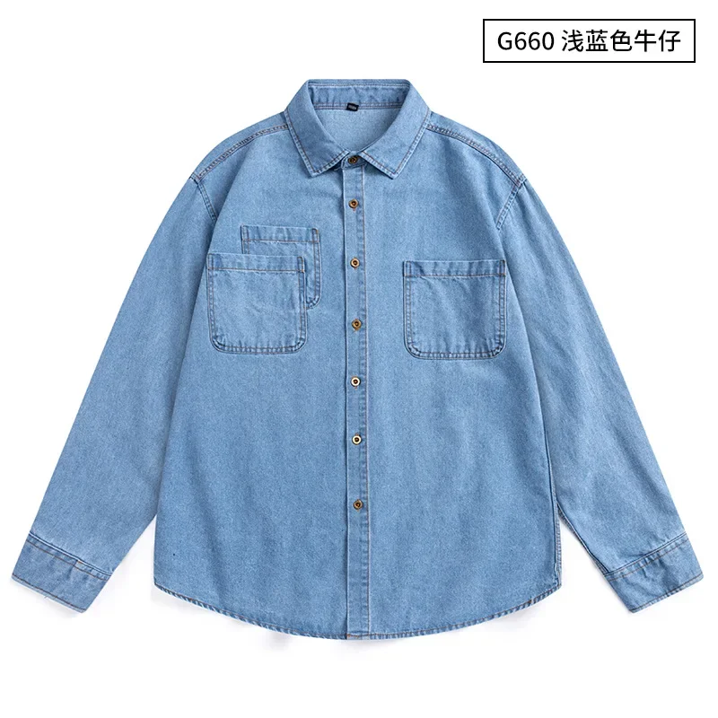 

Поп-мужская джинсовая рубашка Уличная одежда Фестиваль Hombre Мужские рубашки Корейский стиль с длинным рукавом Американский ретро Свободные и красивые лацканы Jac