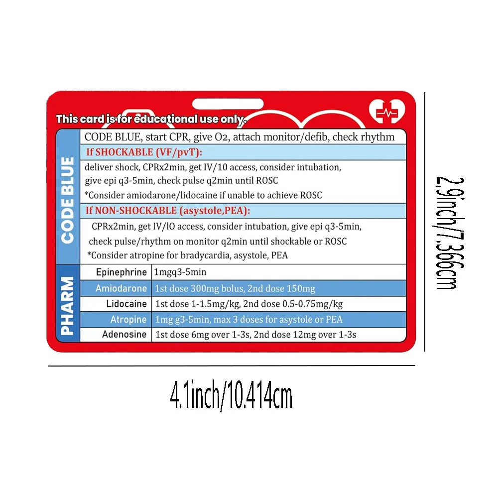 4 Pack ACLS Reference Card Heart CPR Code EMT/RN/MD Cards for Medical