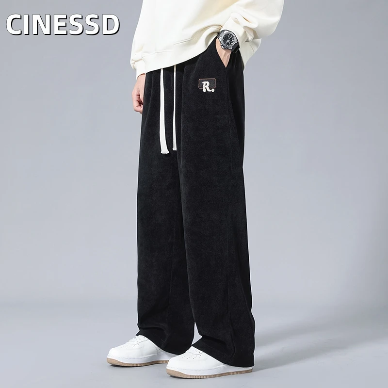 2024 New Spring Men Casual Pants Sweatpants Quality Couple Wide Leg Breathable Joggers Straight Solid Color Neutral Baggy Pants