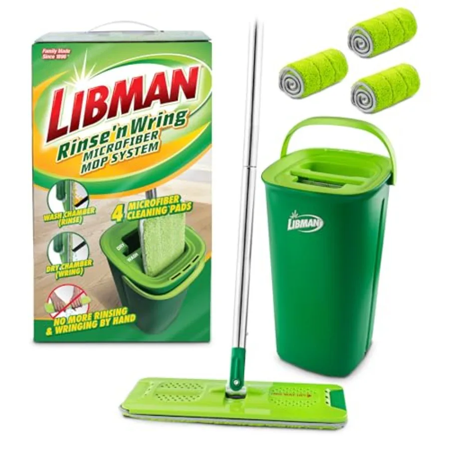 

Libman Rinse 'n Wring Mop and Bucket System Microfiber Floor Mop Hardwood Floor Cleaner Wet and Dry Mop Clean and Dirty Water C