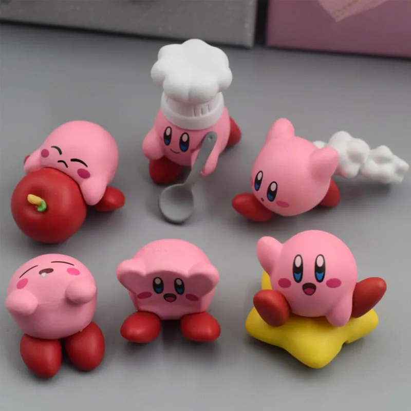 6 قطعة مجموعة Kawaii كيربي Gameboy Gashapon لعبة الشكل الشيف مع ملعقة ستار وادل دي دو المفاتيح نموذج جمع اللعب