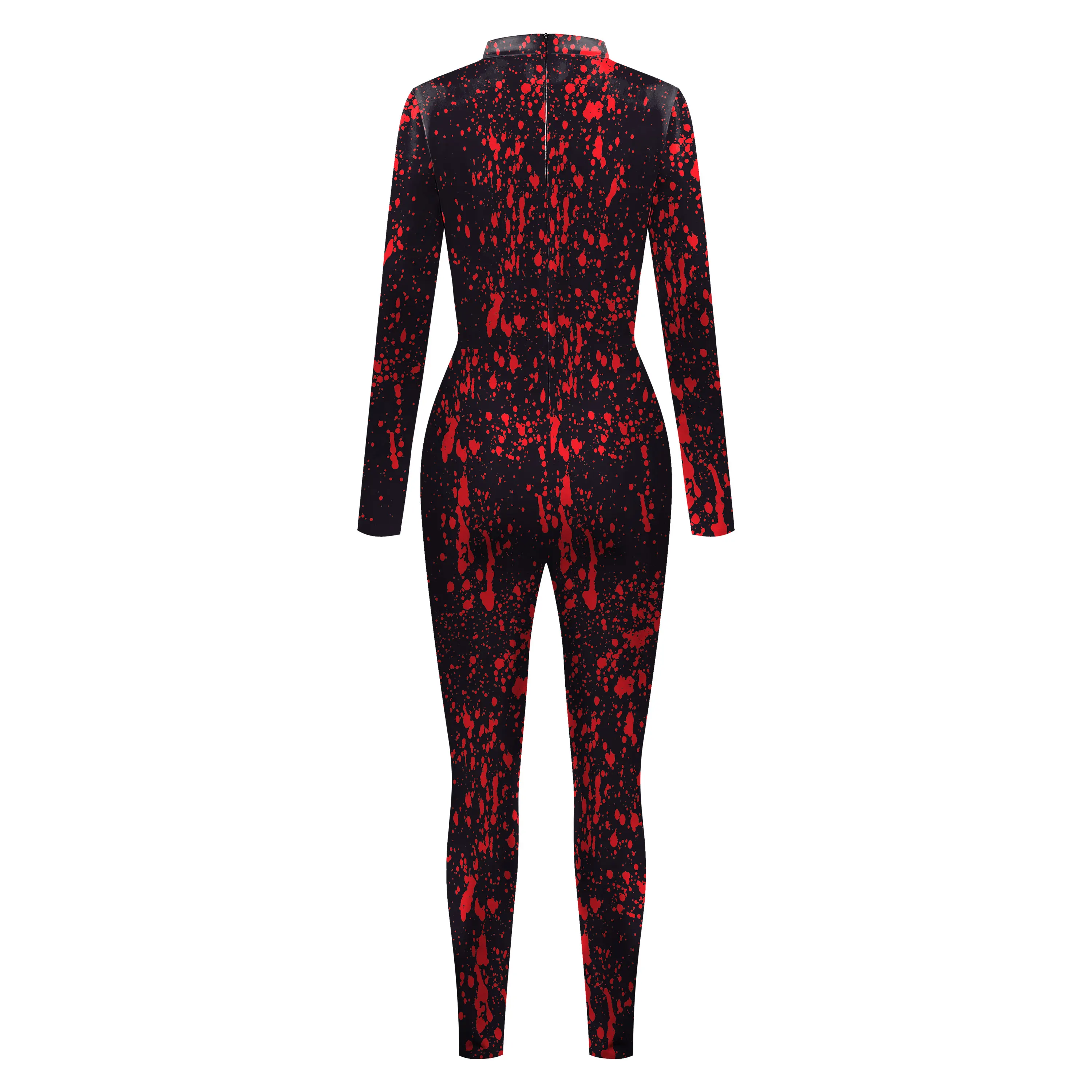 RE Halloween Red Blood Handprint Print Cosplay Costume Women Men Purim Sexy Bodysuit Adult Funny Clothes Party Tights Jumpsuits - view 2