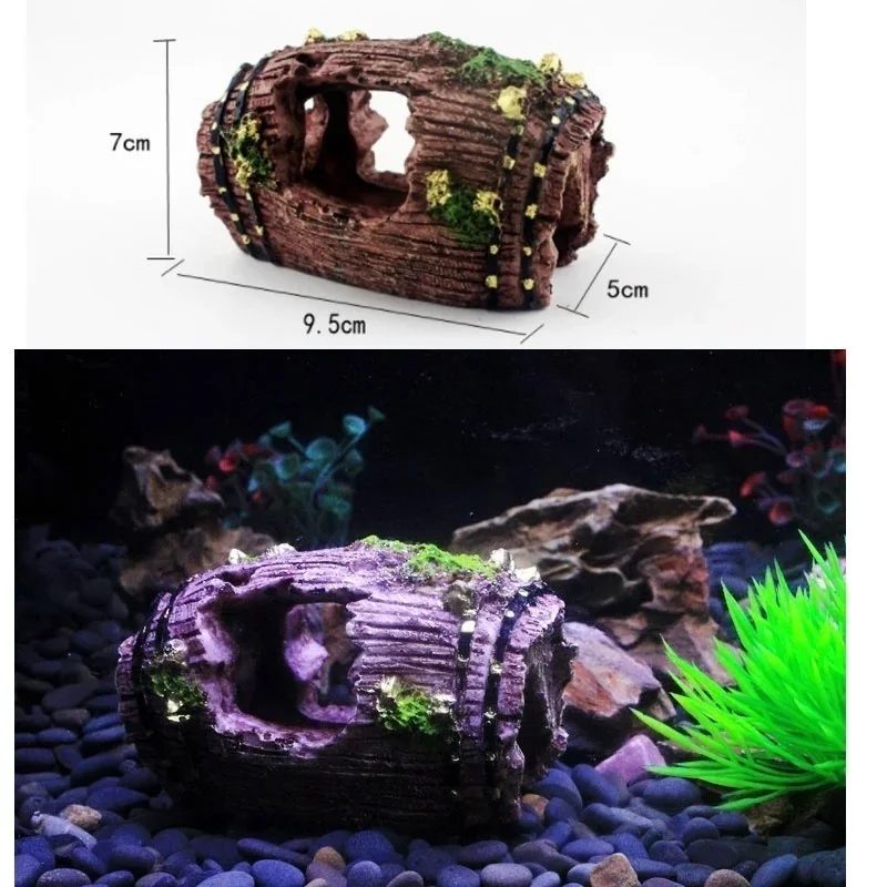 Aquarium Fish Tank Barrel Resin Broken Old Bucket with Moss Decoration Ornament Cave Landscaping  Fish Tank Accessories