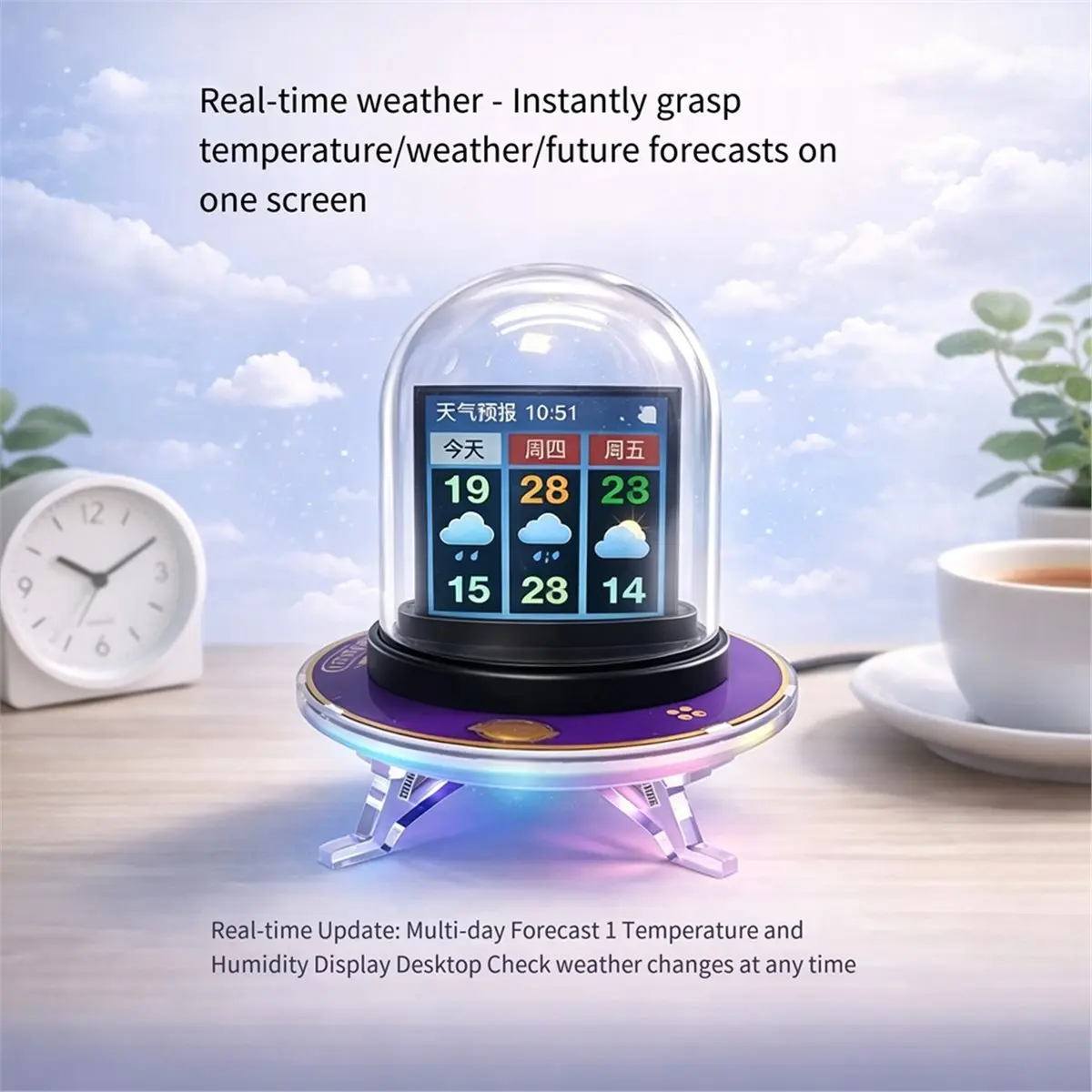 RGB Smart Clock WiFi Weather Time Display Crypto Stock Monitor RGB LED Desk Clock Multi Function Tube Night Light