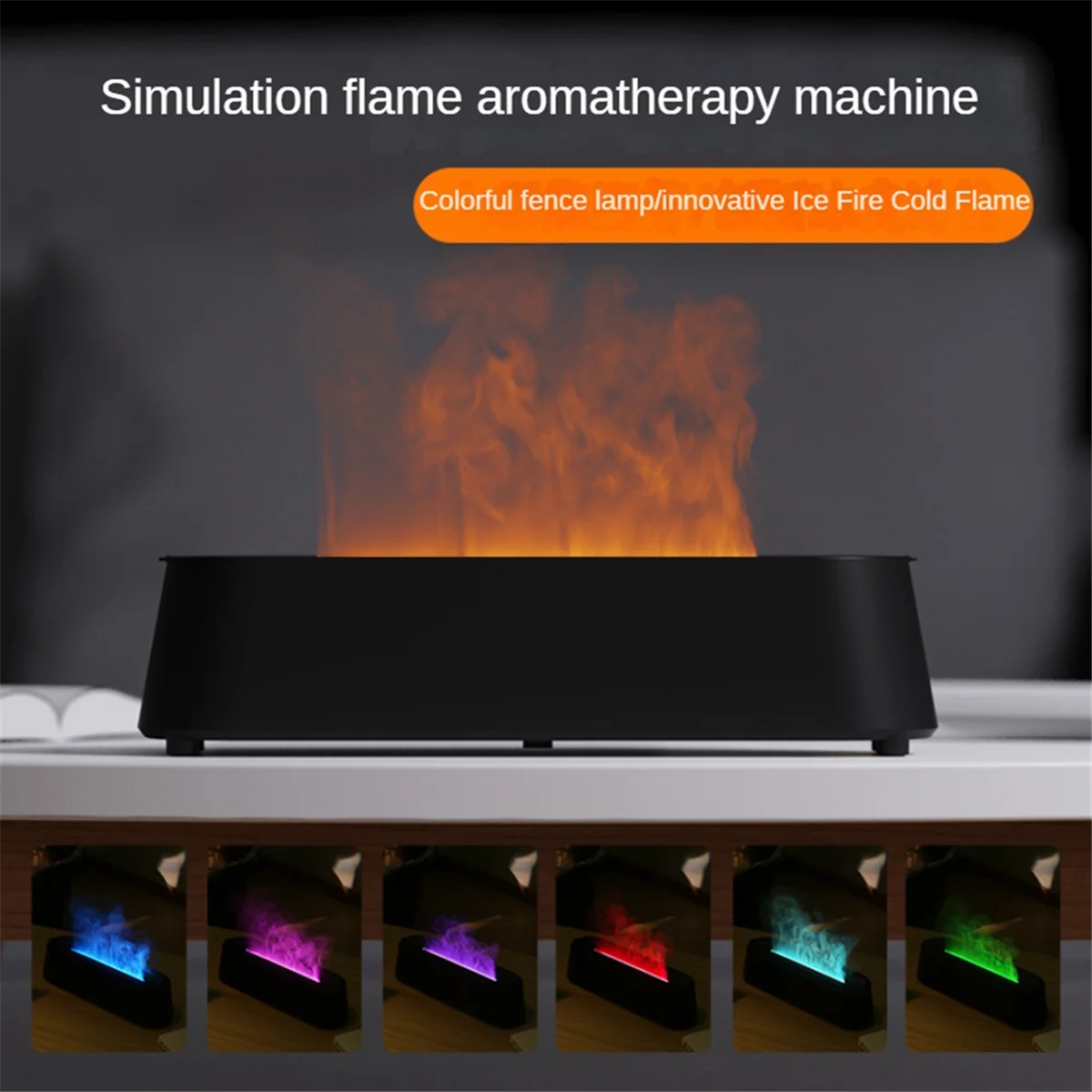 Remote Control Flame Aromatherapy Air Humidifier Ultrasonic Mist Maker Fogger 7 Color LED Essential Oil Flame Lamp Black