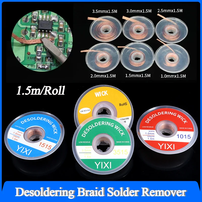 1/ 1.5/ 2/ 2.5/ 3/ 3.5/ 4mm Desoldering Braid Solder Remover Wick 1.5M Wire Welding Tin Sucker Cable Lead Cord Flux Repair Tool