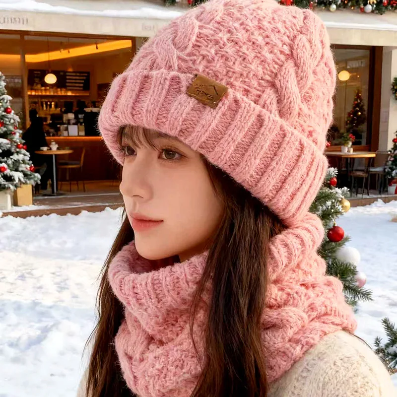 Hat Women's Scarf Set, Women's Cold Resistant and Warm Knitted Hat, Ear Protection Sleeve, Yarn Cap