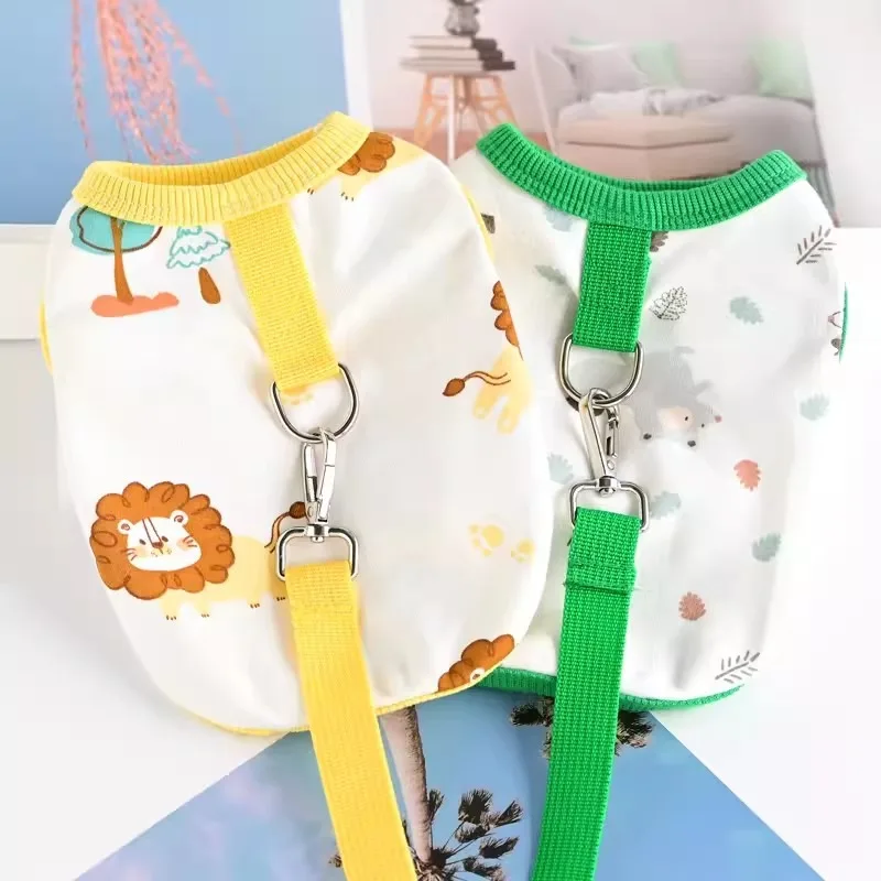 

Puppy Cartoon Lion Vest Pet Cat Summer Clothes Small Dog Teddy Pullover Bichon Frise Soft Two Legs Clothes with Leash