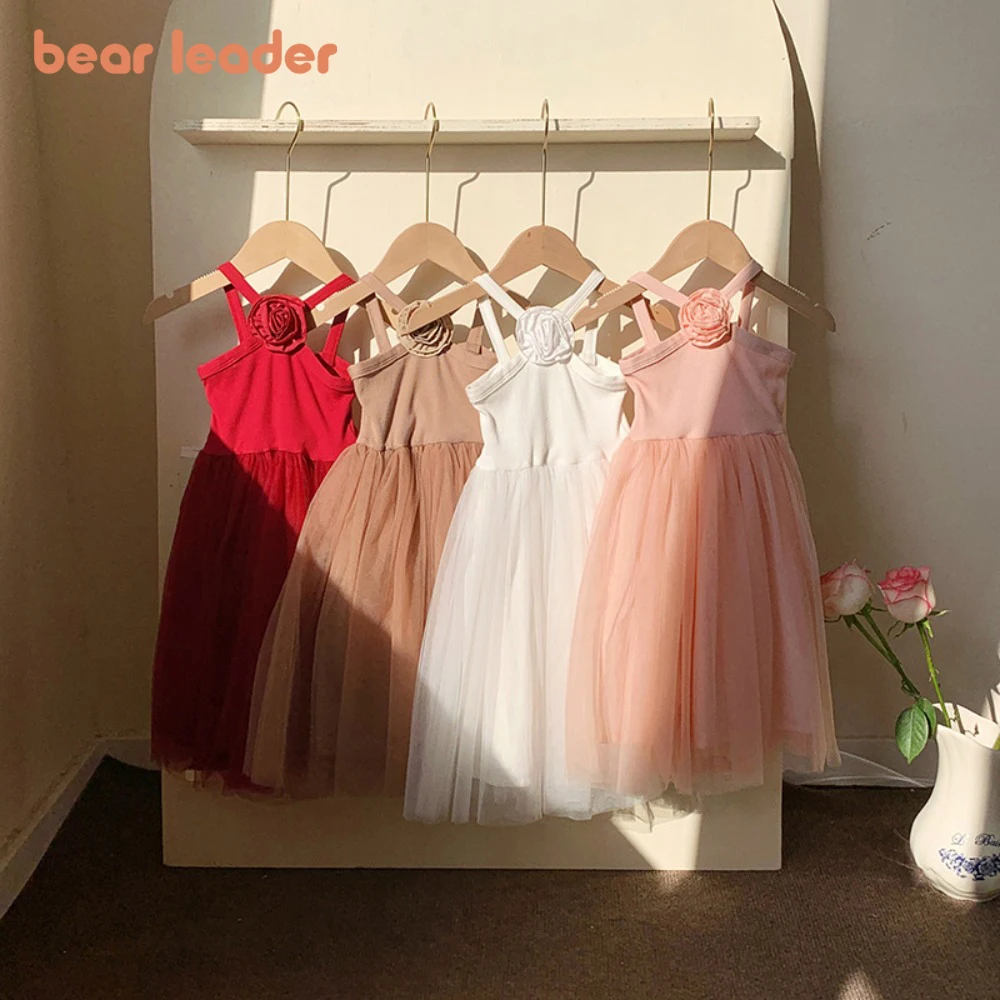 

Bear Leader 2025 Summer New Solid Color Girls' Dress 3D Rose Cross Suspender Princess Dresses Party Formal Children's Clothing