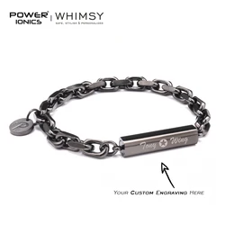 POWER IONICS Vintage Heavy Gray Cuban Link Bracelet Men Women Boys Fashion Punk Bangles Jewelry Free Engrave