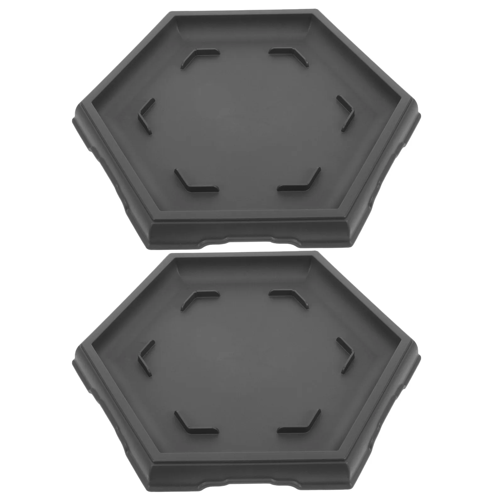 Hexagonal Plant Saucers for Houseplant Owners to Keep Floors Clean, 2 Black Plastic Trays, 25.80 x 22.20 cm, Indoor/Outdoor