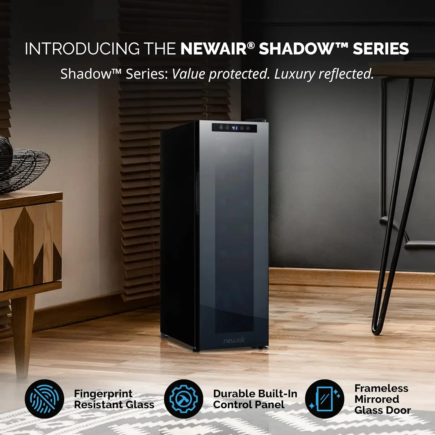 12 Bottle Wine Cooler Refrigerator | Shadow Series | Freestanding Mirrored Wine and Beverage Fridge with Double-Layer Tempered