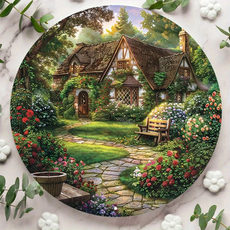 1-Holzschild – Charmantes Gartenhaus mit blühenden Blumen, Wanddekoration für den Außen- und Innenbereich, perfekt für die Raumdekoration