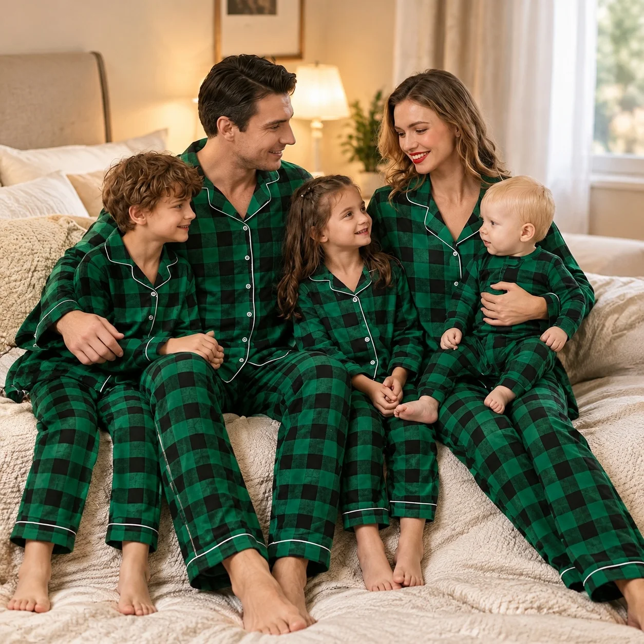 Breathable Home Use Set Full Length Luxury with Sleepwear Collar Style Family Set Long Sleeves Luxury Style Long Pants Winter