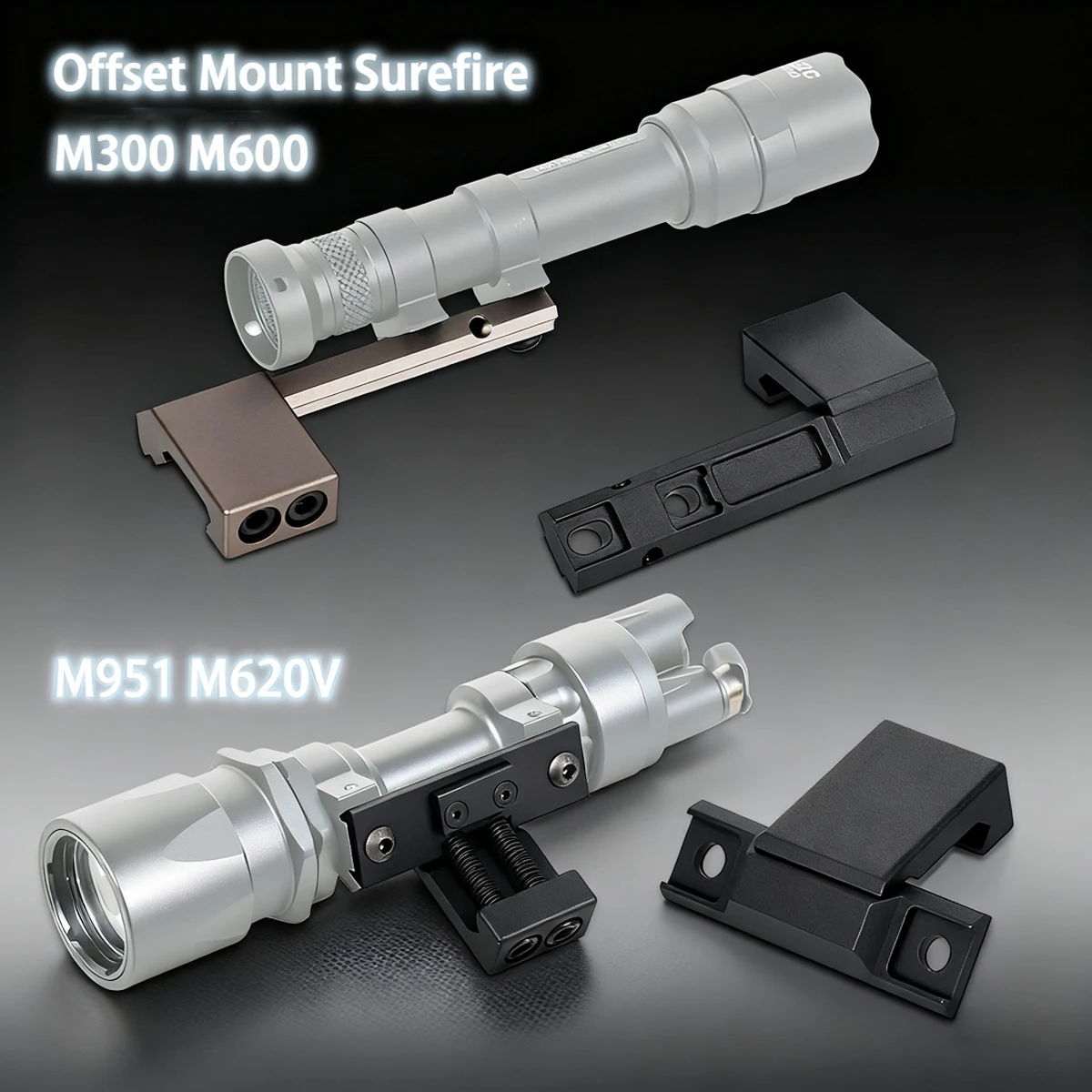 

Tactical Surefire M300 M600 Light Offset Mount M951 M620V Flashlight Offset Bracket Fit 20mm Picatinny Rail Hunting Accessories