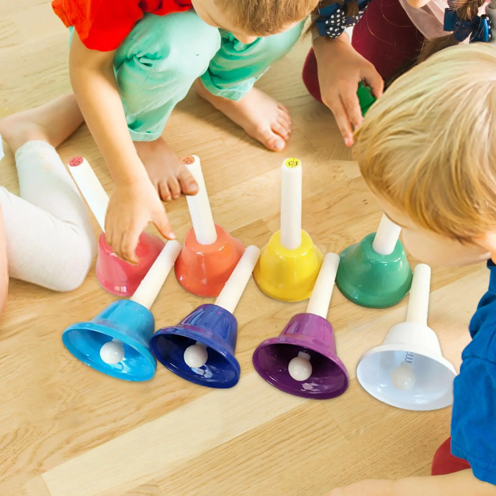 Conjunto de sinos de mão de 8 peças, sinos de metal diatônicos coloridos, sinos de percussão manual, sinos musicais para festa em sala de aula