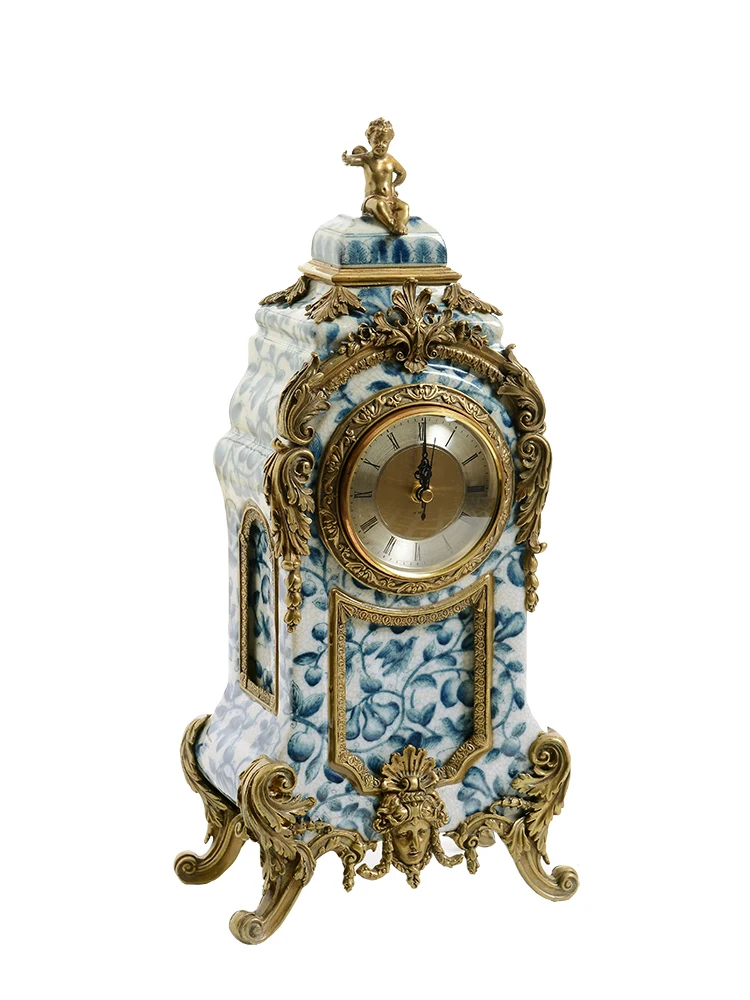 

American and European Style High-End Luxury Ceramic with Copper Decorative Clock Clock