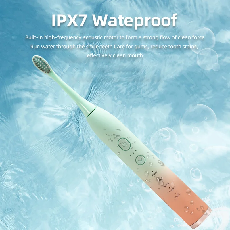 Tongwode escova de dentes elétrica sônica recarregável, à prova d'água, eletrônica, carga usb, clareamento, cabeças de substituição para adultos