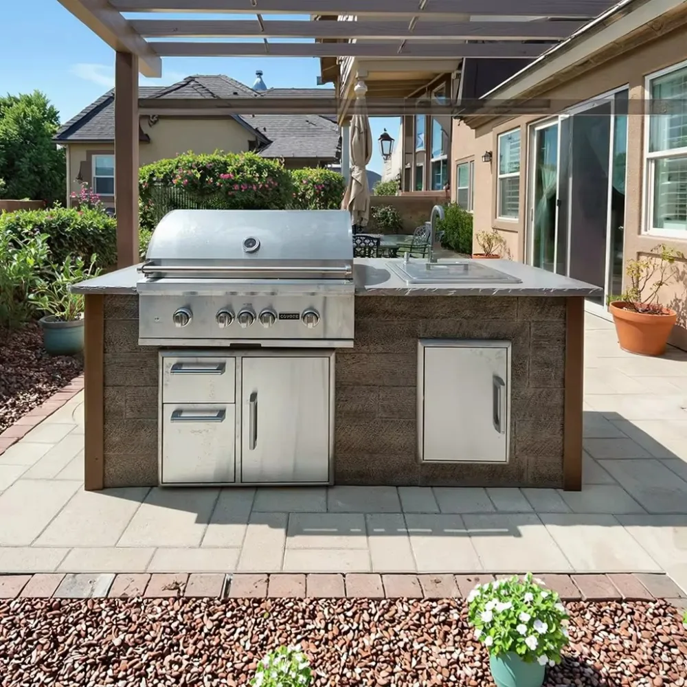 BBQ Grill Cabinet Stainless Steel Modular Outdoor Kitchen Island Full Cooking Function Grilling Station for Backyard Patio