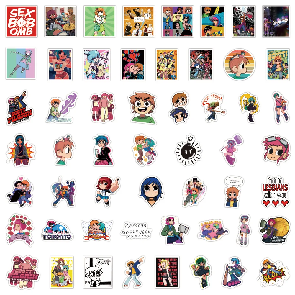 55pcs Cute Scott Pilgrim stickers Aesthetic Decals Decorative Scrapbook Notebook Phone Luggage Sticker DIY Toys view 4
