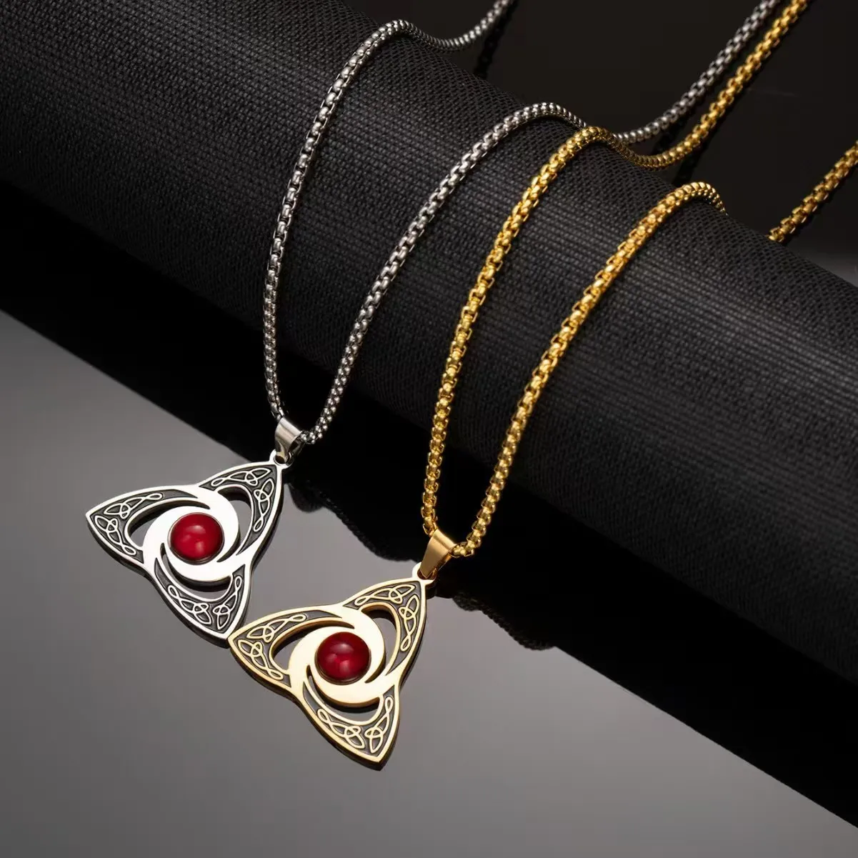 Viking Trinity Knot Necklace, Unique and Fashionable, Interwoven Ring Triangle Irregular Necklace Pendant