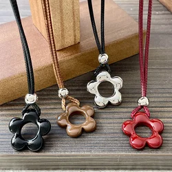 Delicate Flower Charm Necklace Hollow Flower Pendant Necklace with Adjustable Knot Resin Material Perfect for Wedding Dropship