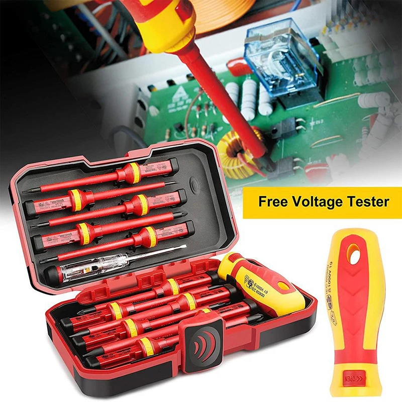 Electrician Repair Tools Kit 13pcs 1000V Changeable Insulated Screwdrivers Set with Magnetic Slotted Bits