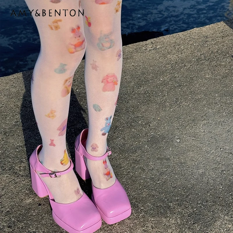Spring And Summer Women's Pantyhose Original Cartoon Animation Print Thin Stockings Sweet Personality Leggings Cute Girl Tights