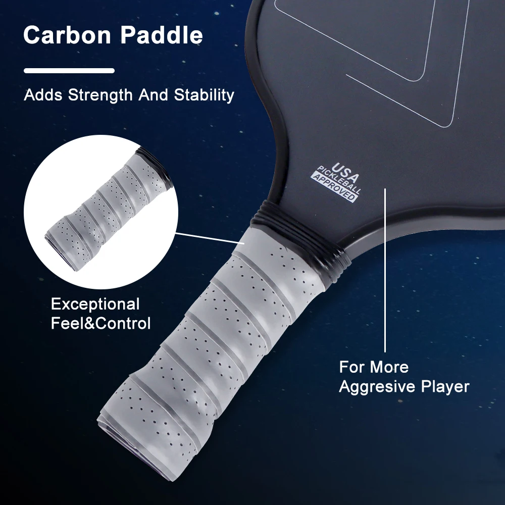 New T700 Raw Carbon Fiber Surface Pickleball Paddle 14MM Enhanced Sweet Spot&Control&Power Anti-slip Grip Pickle Ball Racket