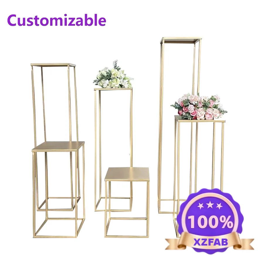 Wedding Arrangement Road Guide Bracket Golden Square Cake Stand Opening Flower Stand Home Decoration Wrought Iron Rack